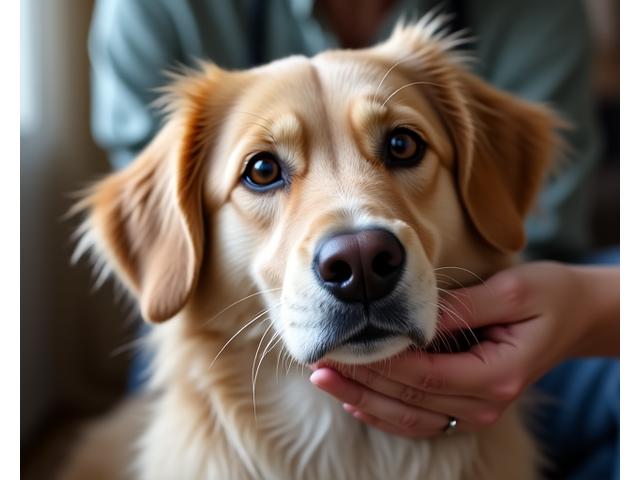 Anjing senior yang lembut menerima penjagaan